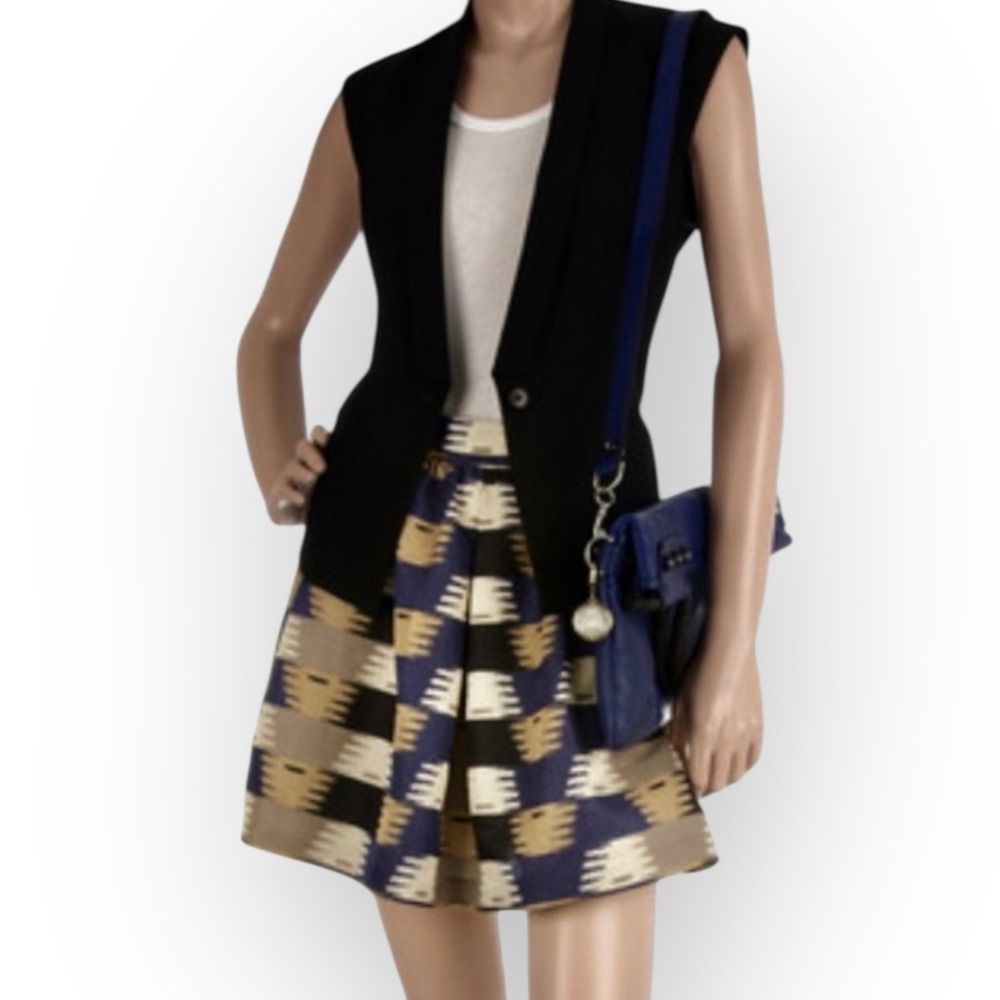 3.1 Phillip Lim Skort Skirt Shorts Ikat Plaid Print Linen‎ Silk Size 4